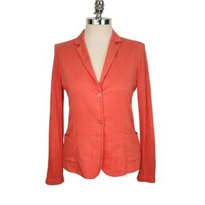 Majestic Filatures Paris Coral Orange Linen Blend Jersey Blazer Jacket Size 3